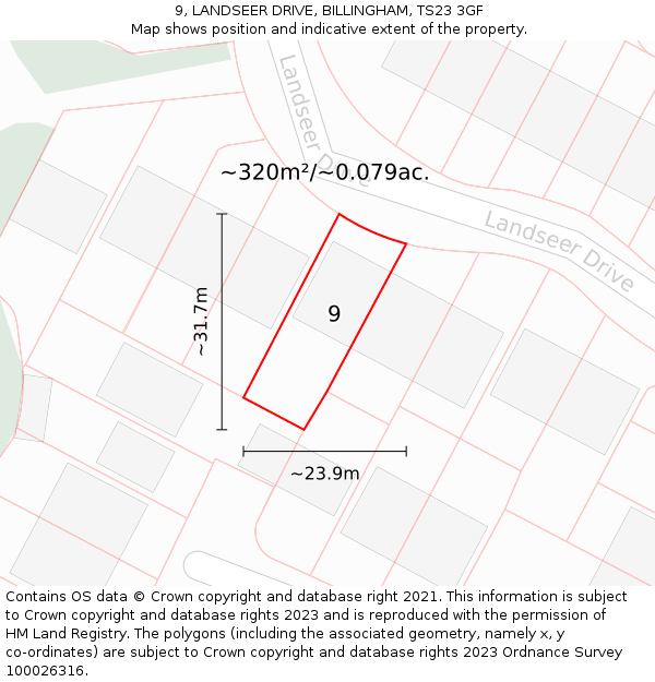 9, LANDSEER DRIVE, BILLINGHAM, TS23 3GF: Plot and title map