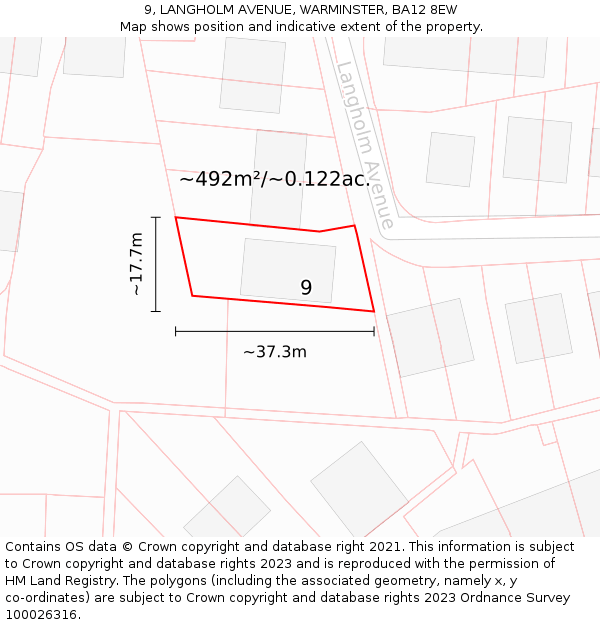 9, LANGHOLM AVENUE, WARMINSTER, BA12 8EW: Plot and title map