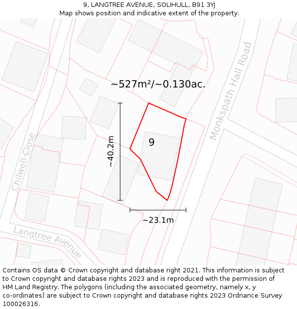 9, LANGTREE AVENUE, SOLIHULL, B91 3YJ: Plot and title map