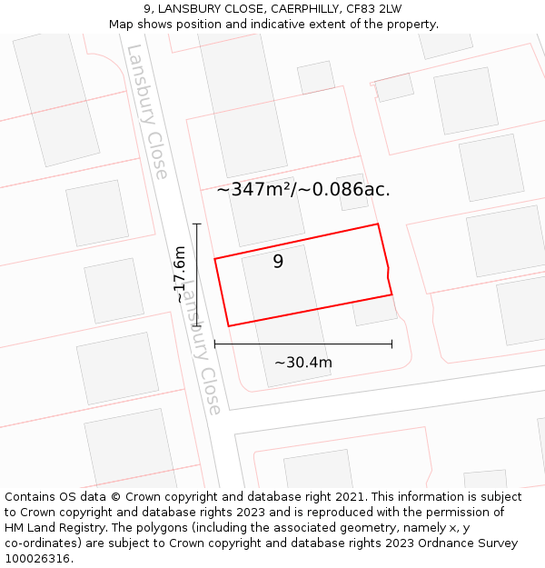 9, LANSBURY CLOSE, CAERPHILLY, CF83 2LW: Plot and title map