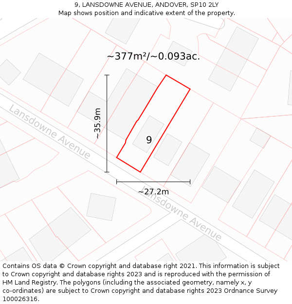 9, LANSDOWNE AVENUE, ANDOVER, SP10 2LY: Plot and title map