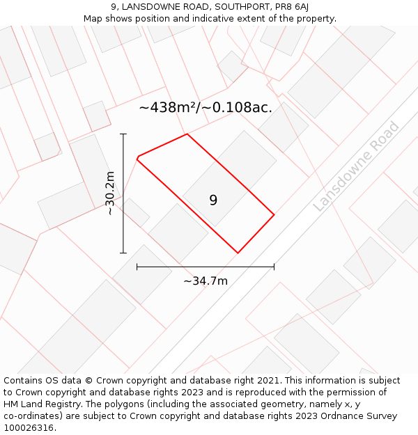 9, LANSDOWNE ROAD, SOUTHPORT, PR8 6AJ: Plot and title map