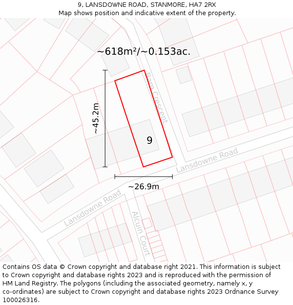 9, LANSDOWNE ROAD, STANMORE, HA7 2RX: Plot and title map