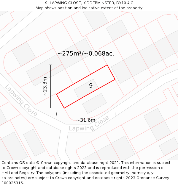 9, LAPWING CLOSE, KIDDERMINSTER, DY10 4JG: Plot and title map