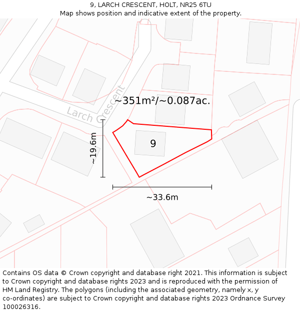 9, LARCH CRESCENT, HOLT, NR25 6TU: Plot and title map