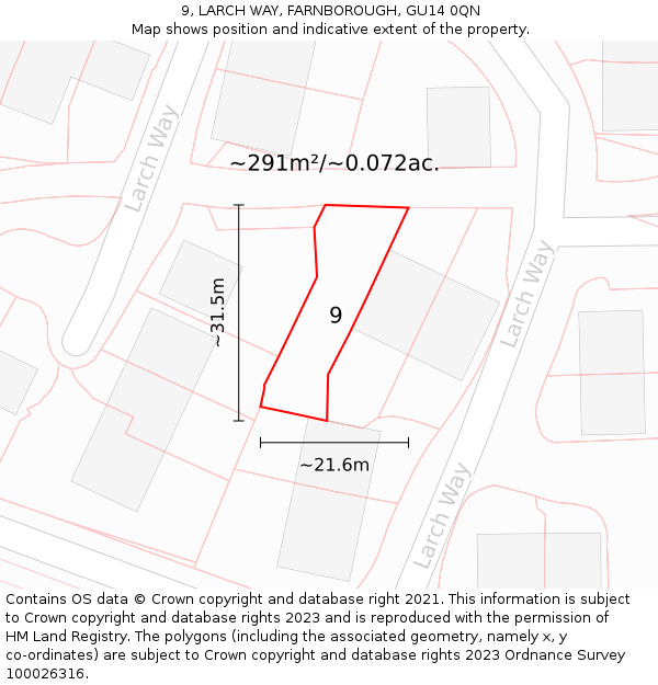 9, LARCH WAY, FARNBOROUGH, GU14 0QN: Plot and title map