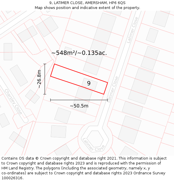 9, LATIMER CLOSE, AMERSHAM, HP6 6QS: Plot and title map