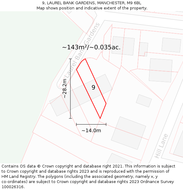 9, LAUREL BANK GARDENS, MANCHESTER, M9 6BL: Plot and title map