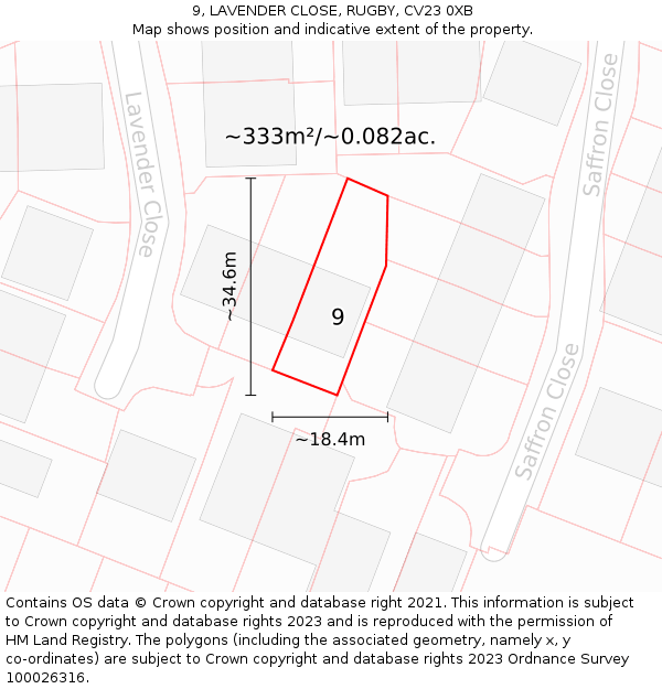 9, LAVENDER CLOSE, RUGBY, CV23 0XB: Plot and title map