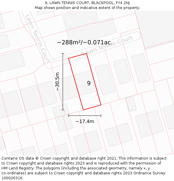 9, LAWN TENNIS COURT, BLACKPOOL, FY4 2NJ: Plot and title map