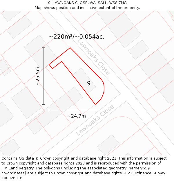 9, LAWNOAKS CLOSE, WALSALL, WS8 7NG: Plot and title map