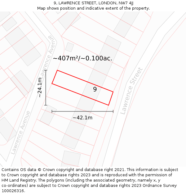 9, LAWRENCE STREET, LONDON, NW7 4JJ: Plot and title map