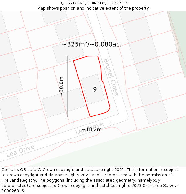 9, LEA DRIVE, GRIMSBY, DN32 9FB: Plot and title map