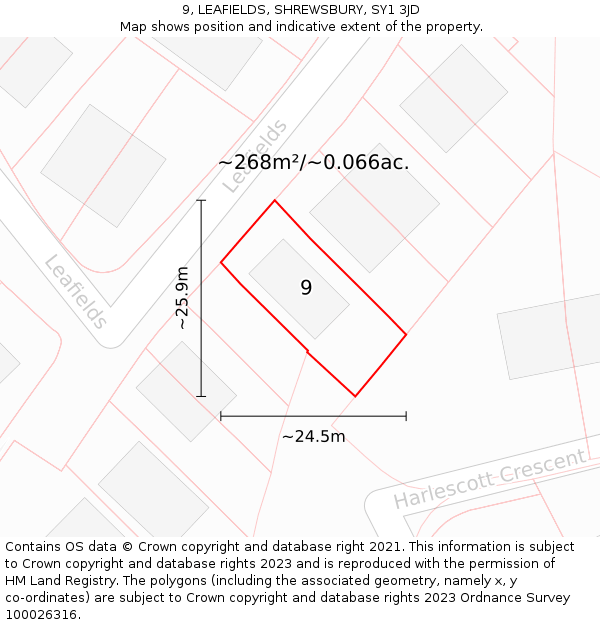 9, LEAFIELDS, SHREWSBURY, SY1 3JD: Plot and title map