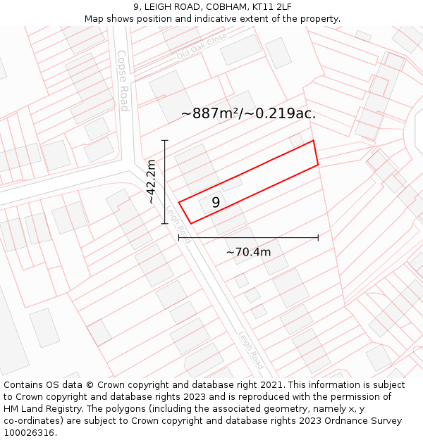 9, LEIGH ROAD, COBHAM, KT11 2LF: Plot and title map