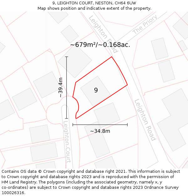 9, LEIGHTON COURT, NESTON, CH64 6UW: Plot and title map