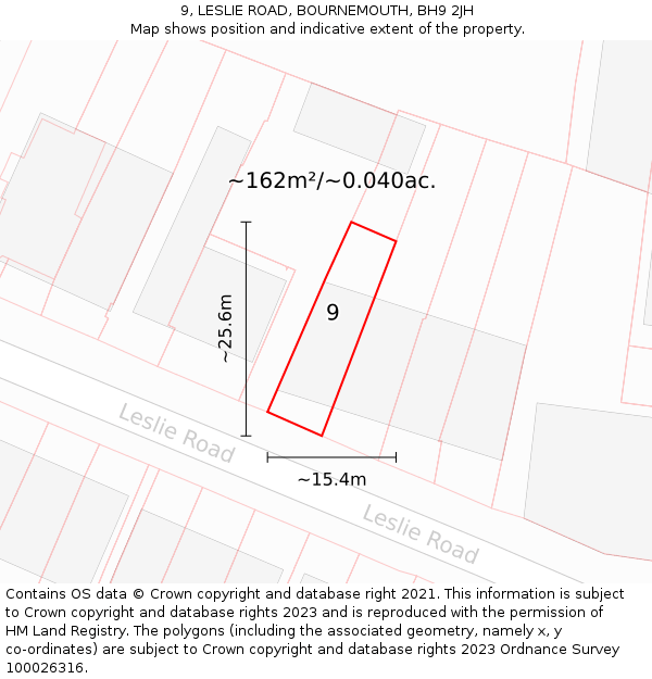 9, LESLIE ROAD, BOURNEMOUTH, BH9 2JH: Plot and title map