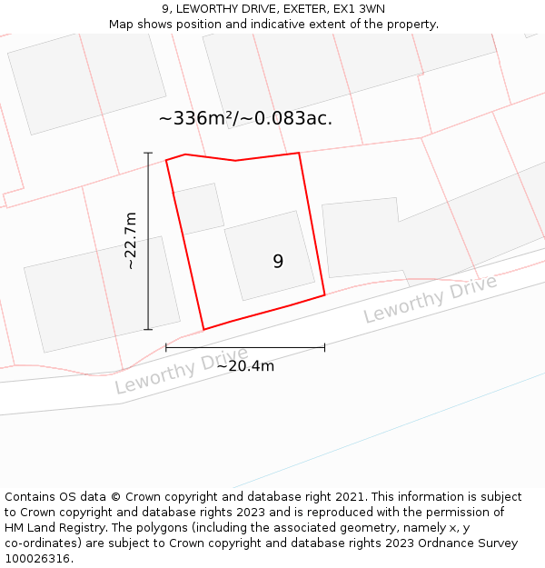 9, LEWORTHY DRIVE, EXETER, EX1 3WN: Plot and title map