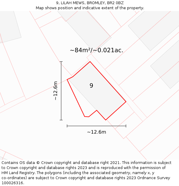 9, LILAH MEWS, BROMLEY, BR2 0BZ: Plot and title map