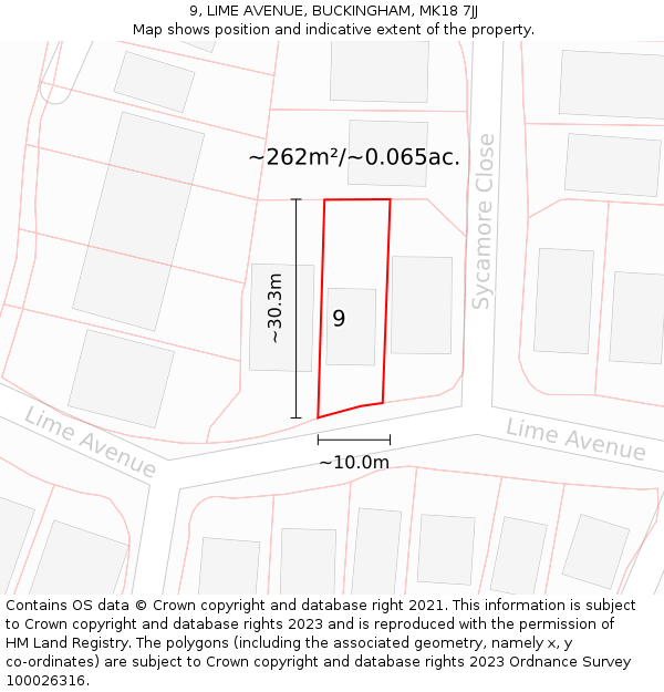 9, LIME AVENUE, BUCKINGHAM, MK18 7JJ: Plot and title map