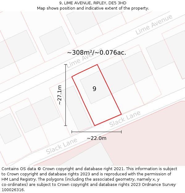 9, LIME AVENUE, RIPLEY, DE5 3HD: Plot and title map