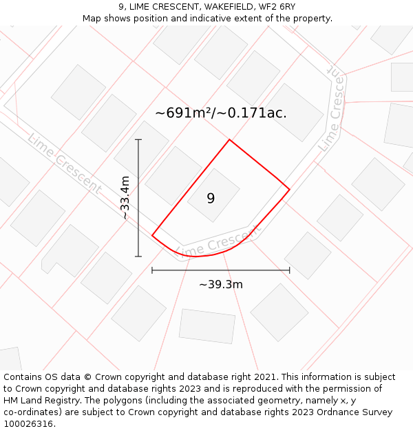 9, LIME CRESCENT, WAKEFIELD, WF2 6RY: Plot and title map