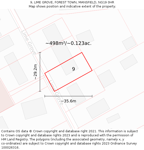 9, LIME GROVE, FOREST TOWN, MANSFIELD, NG19 0HR: Plot and title map