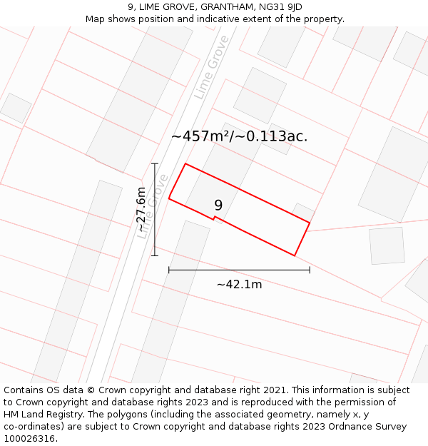 9, LIME GROVE, GRANTHAM, NG31 9JD: Plot and title map