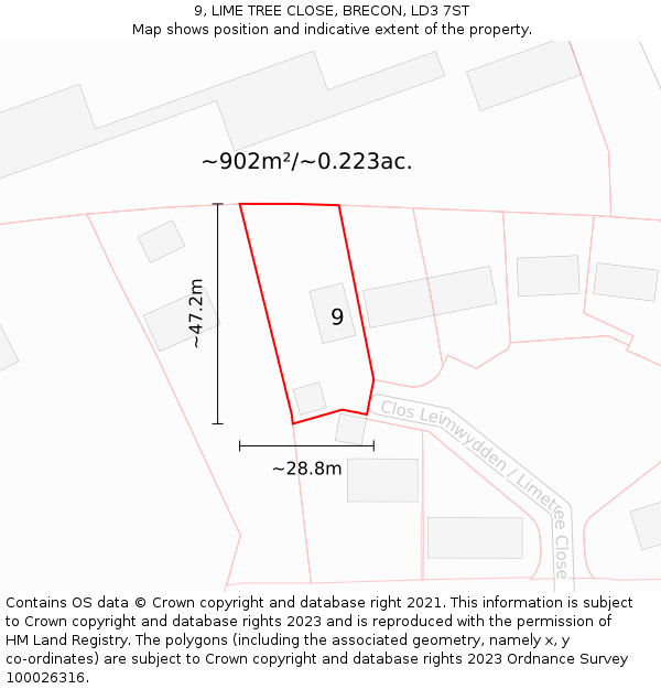 9, LIME TREE CLOSE, BRECON, LD3 7ST: Plot and title map