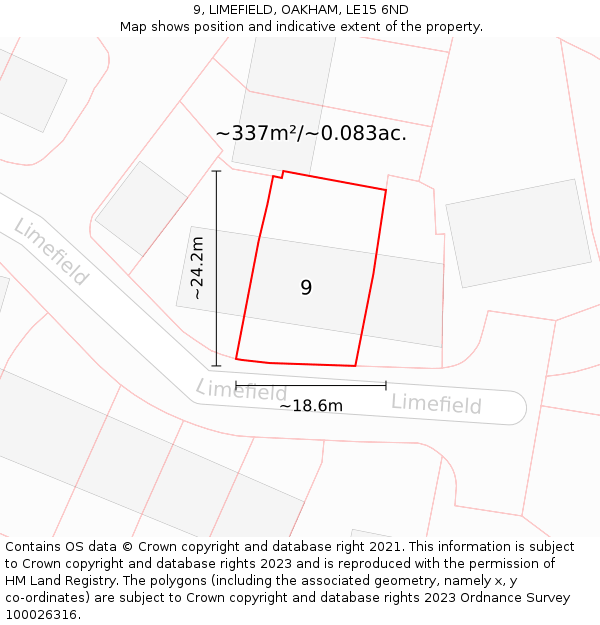 9, LIMEFIELD, OAKHAM, LE15 6ND: Plot and title map