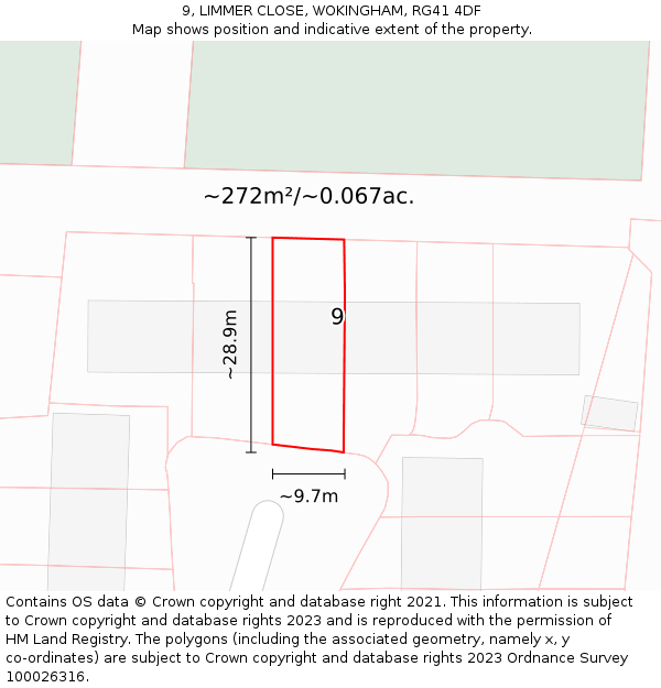 9, LIMMER CLOSE, WOKINGHAM, RG41 4DF: Plot and title map