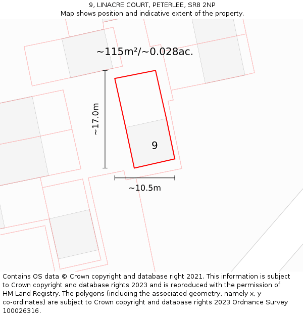 9, LINACRE COURT, PETERLEE, SR8 2NP: Plot and title map