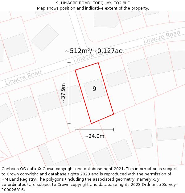 9, LINACRE ROAD, TORQUAY, TQ2 8LE: Plot and title map