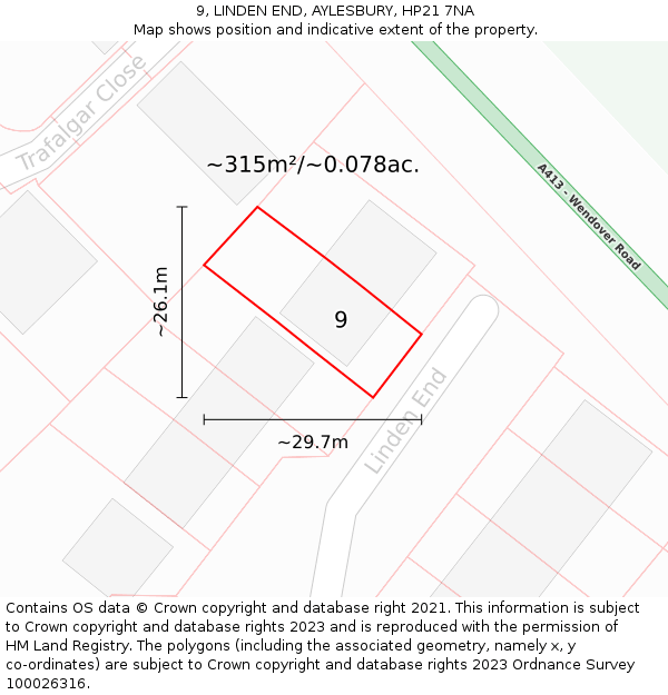 9, LINDEN END, AYLESBURY, HP21 7NA: Plot and title map