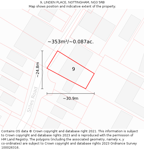 9, LINDEN PLACE, NOTTINGHAM, NG3 5RB: Plot and title map