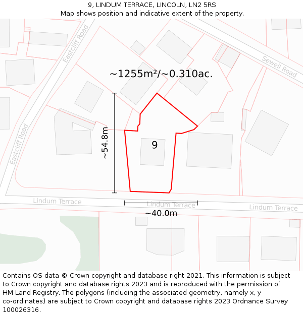 9, LINDUM TERRACE, LINCOLN, LN2 5RS: Plot and title map