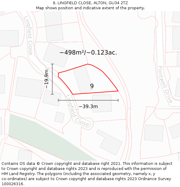 9, LINGFIELD CLOSE, ALTON, GU34 2TZ: Plot and title map