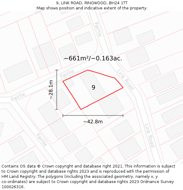 9, LINK ROAD, RINGWOOD, BH24 1TT: Plot and title map