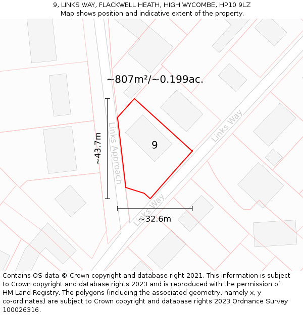 9, LINKS WAY, FLACKWELL HEATH, HIGH WYCOMBE, HP10 9LZ: Plot and title map