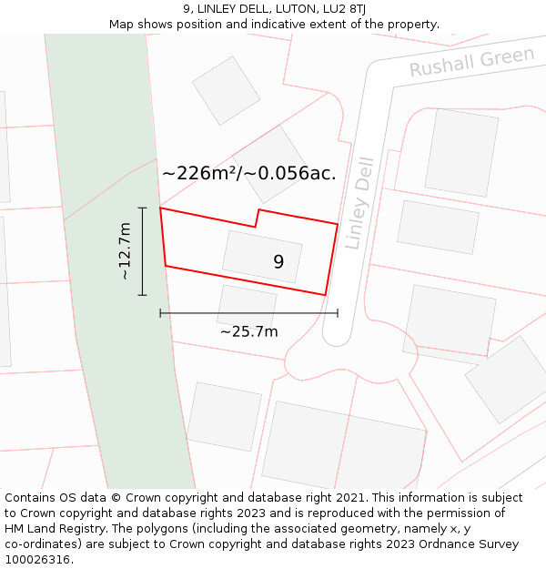 9, LINLEY DELL, LUTON, LU2 8TJ: Plot and title map