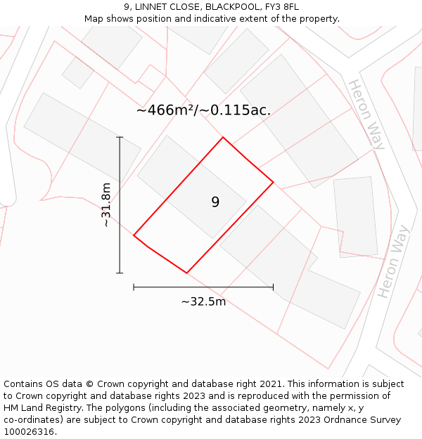 9, LINNET CLOSE, BLACKPOOL, FY3 8FL: Plot and title map