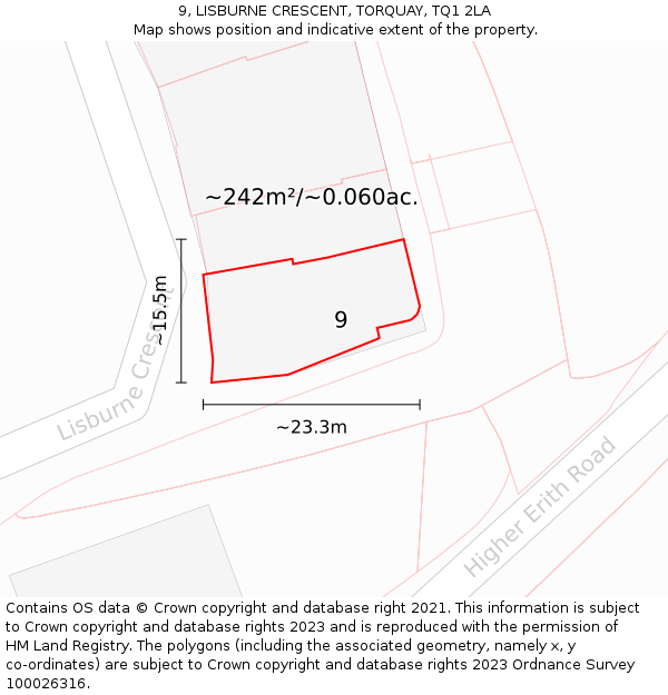 9, LISBURNE CRESCENT, TORQUAY, TQ1 2LA: Plot and title map