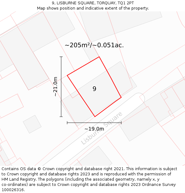 9, LISBURNE SQUARE, TORQUAY, TQ1 2PT: Plot and title map