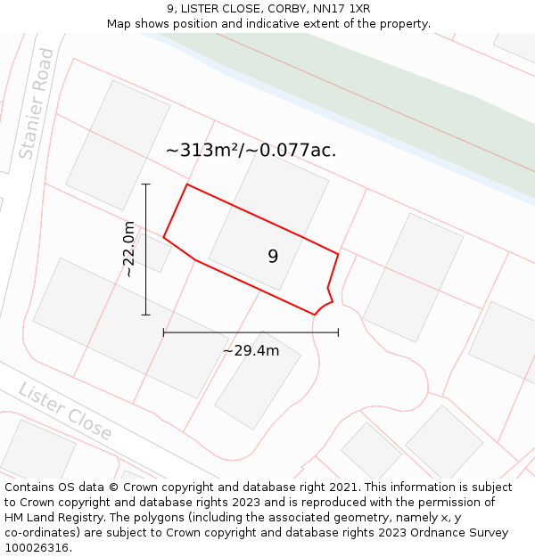 9, LISTER CLOSE, CORBY, NN17 1XR: Plot and title map