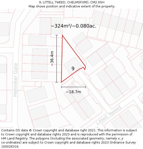 9, LITTELL TWEED, CHELMSFORD, CM2 6SH: Plot and title map