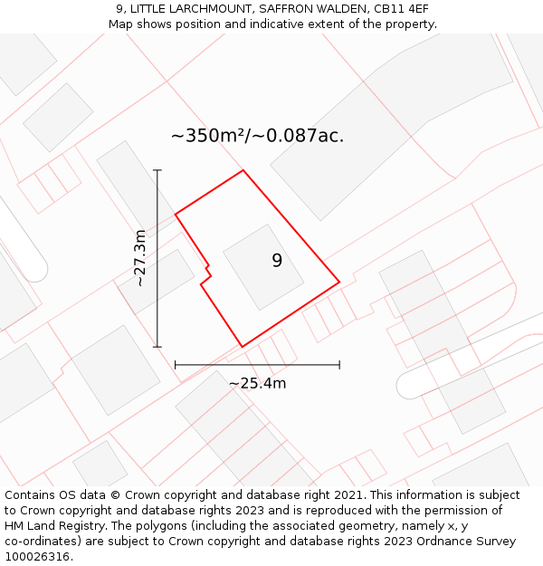 9, LITTLE LARCHMOUNT, SAFFRON WALDEN, CB11 4EF: Plot and title map