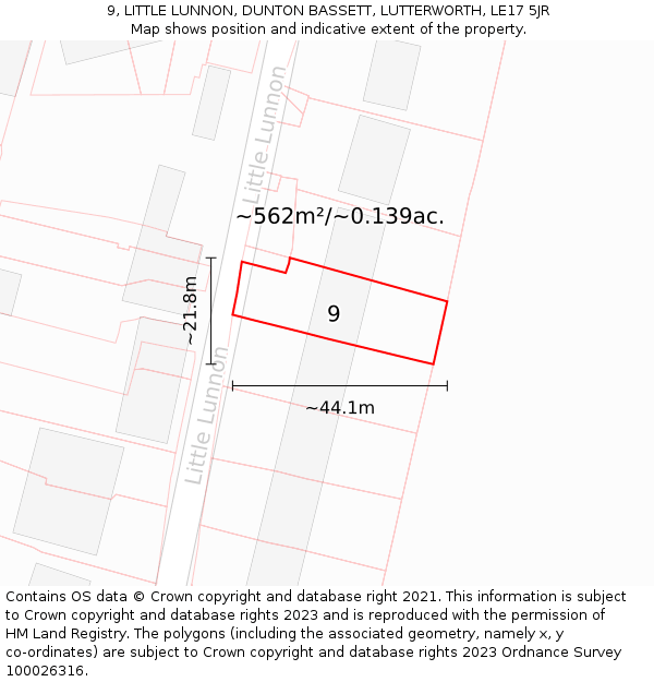 9, LITTLE LUNNON, DUNTON BASSETT, LUTTERWORTH, LE17 5JR: Plot and title map