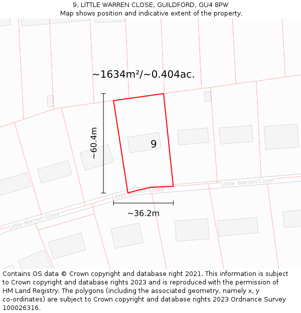 9, LITTLE WARREN CLOSE, GUILDFORD, GU4 8PW: Plot and title map