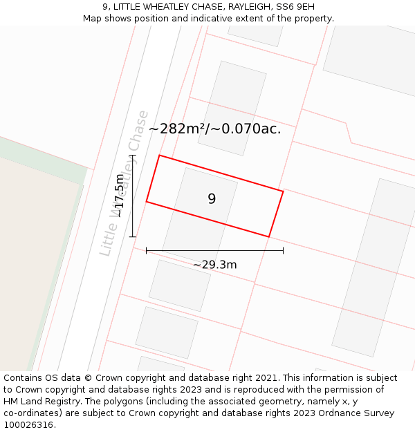 9, LITTLE WHEATLEY CHASE, RAYLEIGH, SS6 9EH: Plot and title map