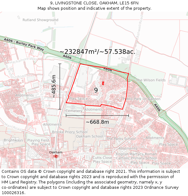 9, LIVINGSTONE CLOSE, OAKHAM, LE15 6FN: Plot and title map